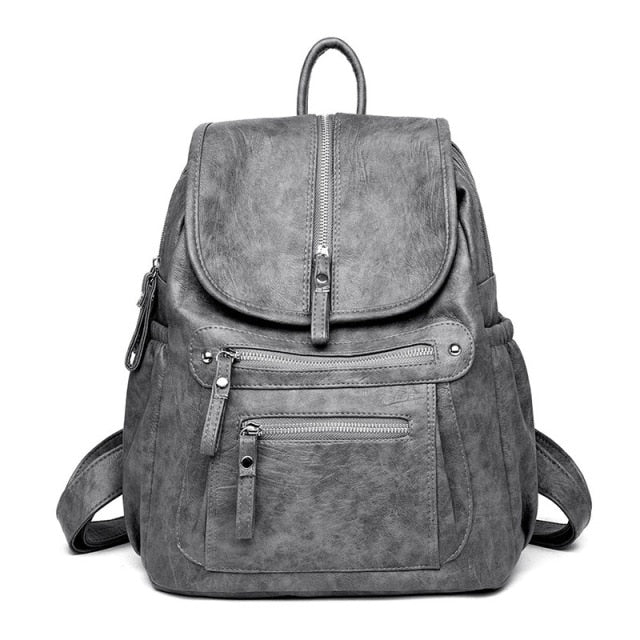 Grey leather backpack purse for women
