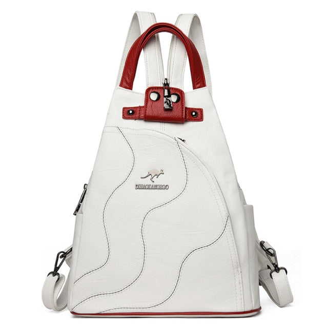 White convertible leather backpack purse for women