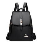 Black convertible leather backpack for women