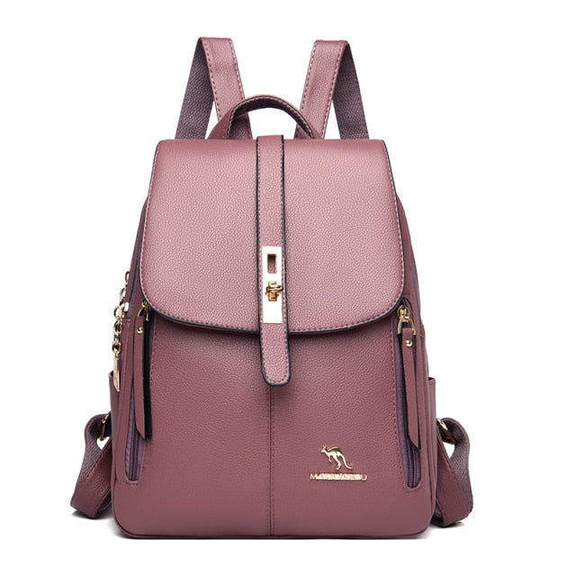 Lilac convertible leather backpack purse for women