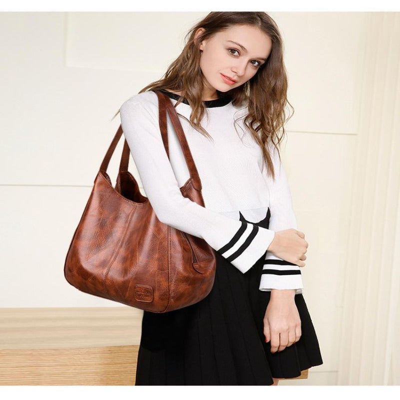 Brown leather hobo bag