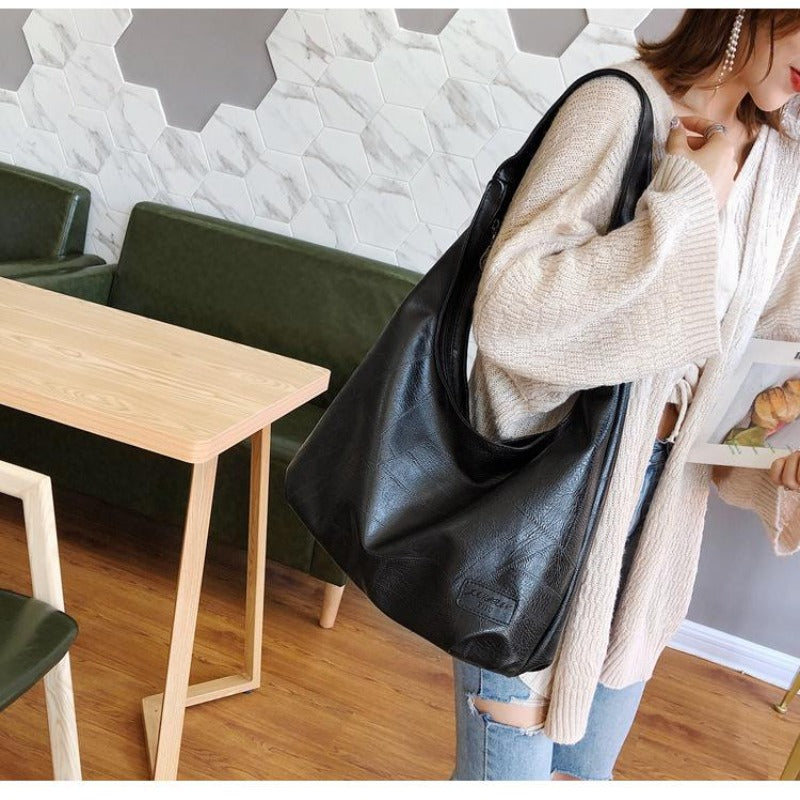 Black leather hobo bag