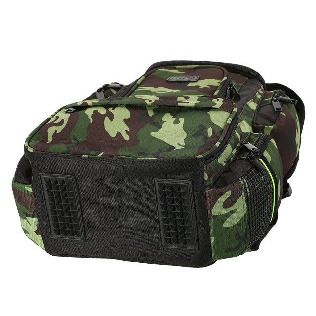 Camo fishing tackle backpack with storage boxes