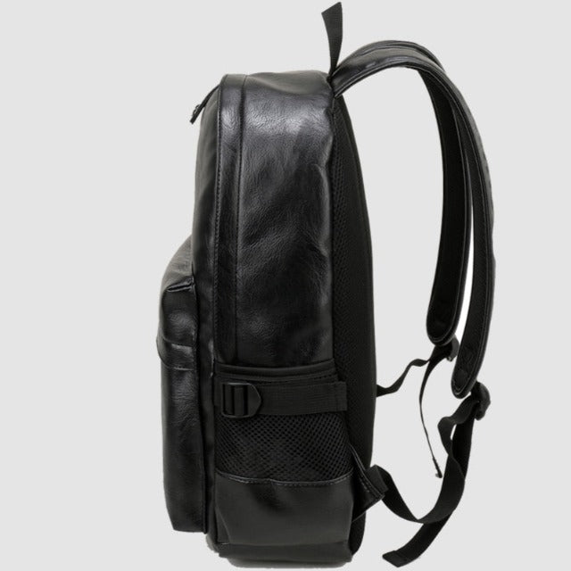 Black leather backpack for men