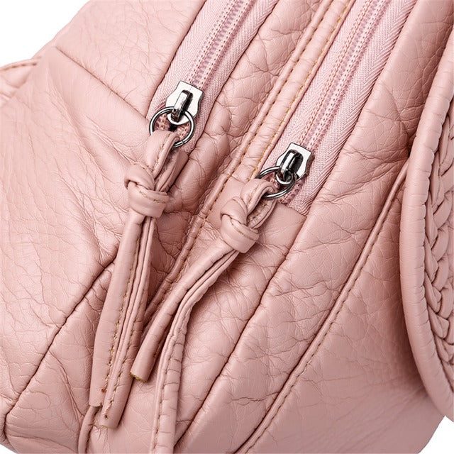 Small pink cat leather backpack for women