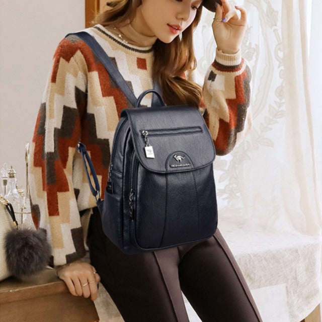 Black leather backpack for women