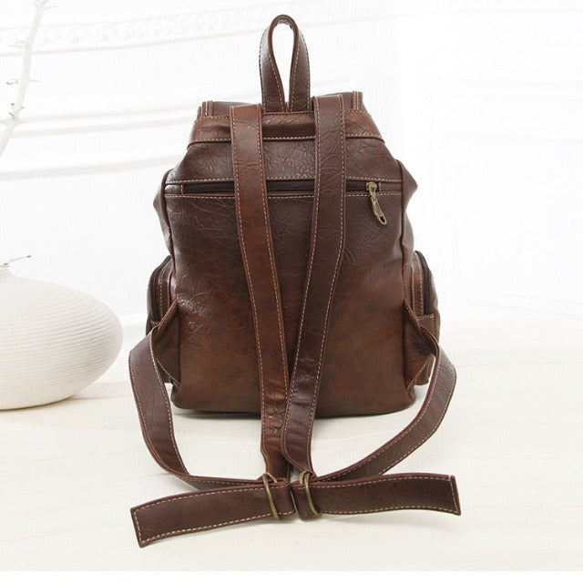 Vintage dark brown leather backpack
