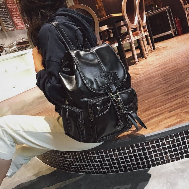 Vintage black leather backpack