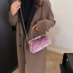 Amblot Purple Corduroy evening clutch bag with wrist strap