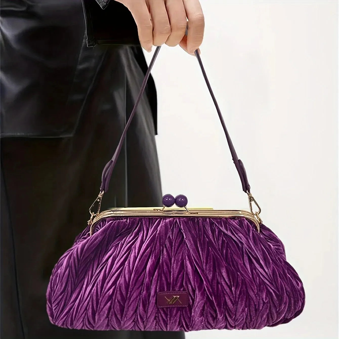 Amblot Purple Corduroy handbag with vintage clasp design