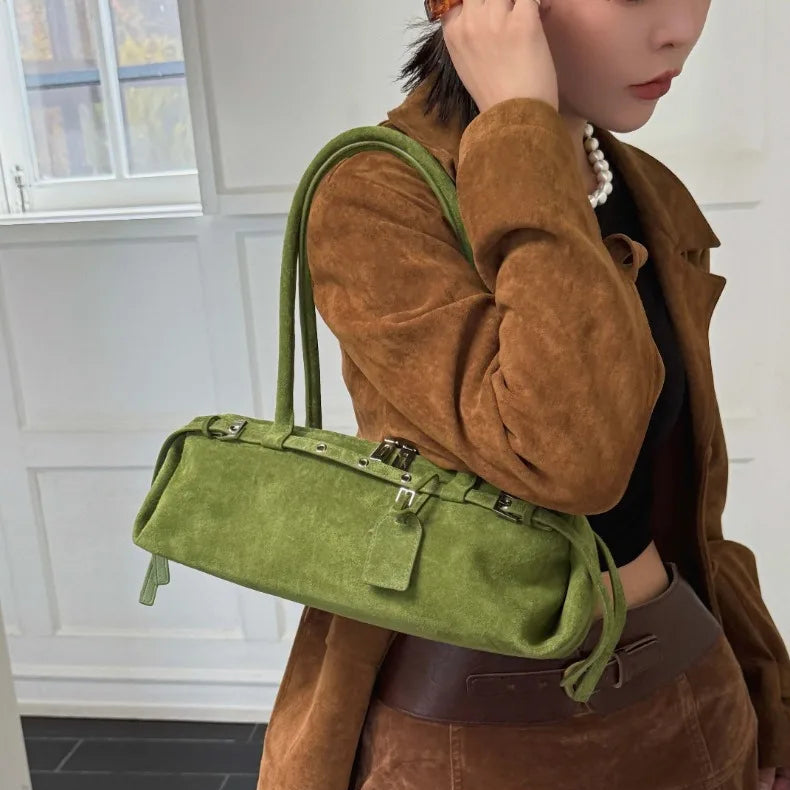 Amblot Rectangular suede handbag