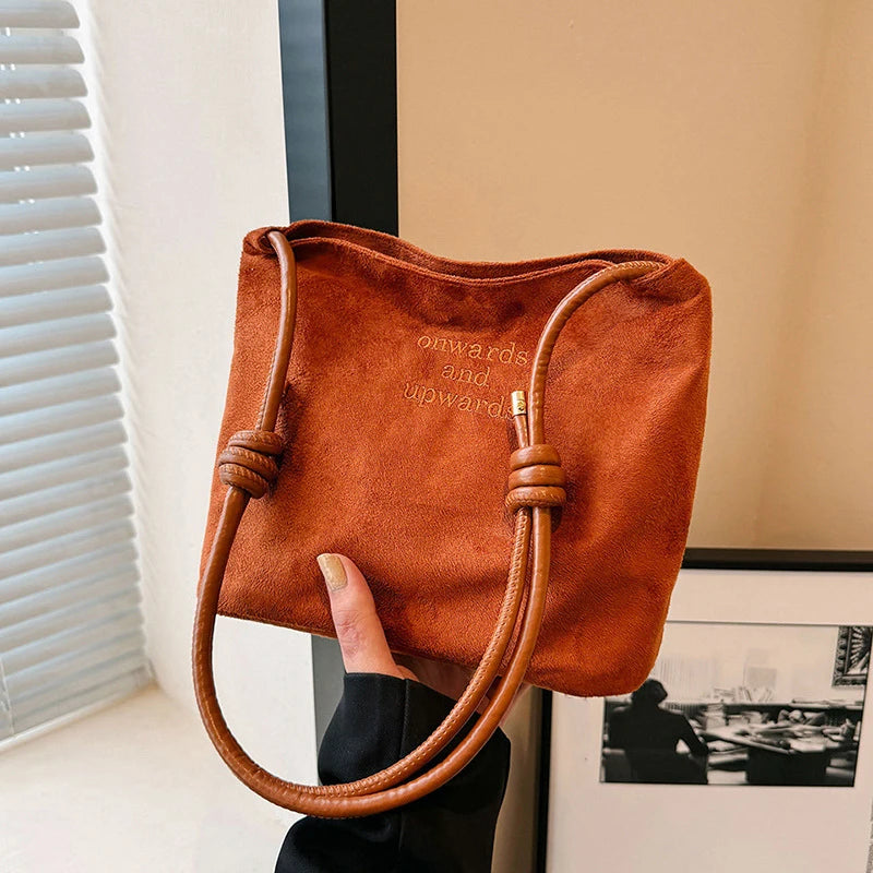 Amblot Red Brown Casual suede shoulder bag for city walks
