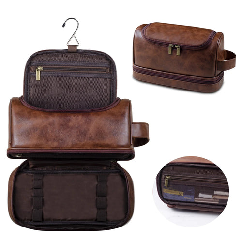 Amblot Red Brown Classic leather toiletry bag for men