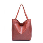Amblot Red Brown Large capacity leather tote bag with pocket