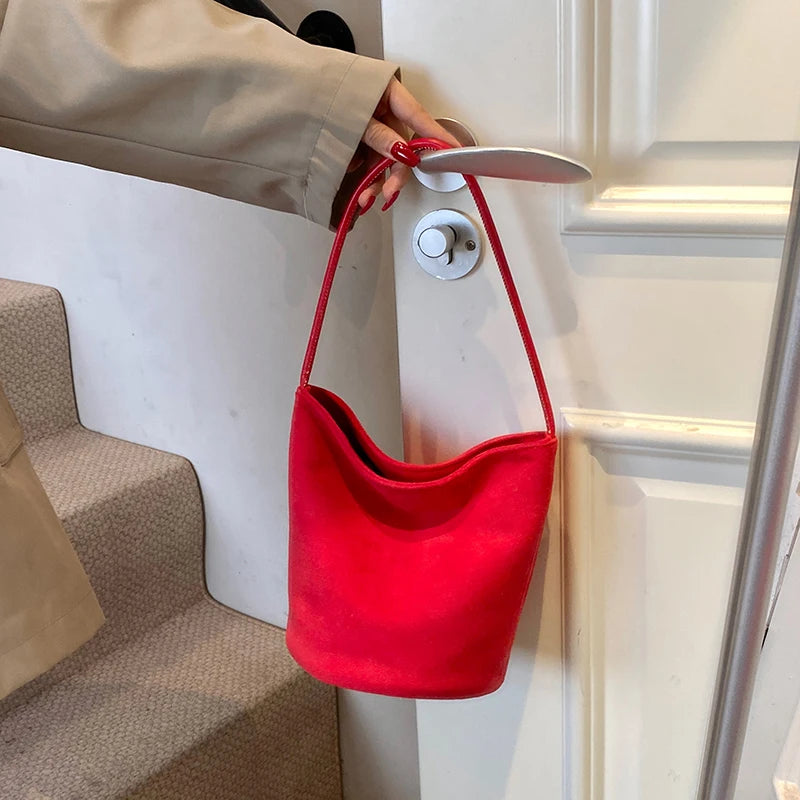 Amblot Red Bucket suede slouch bag