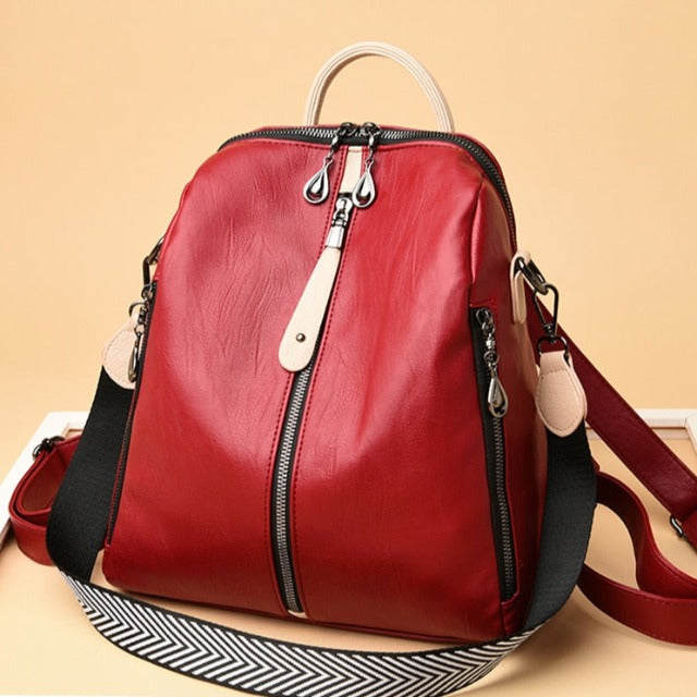 Sac à dos en cuir cartable pour femme rouge