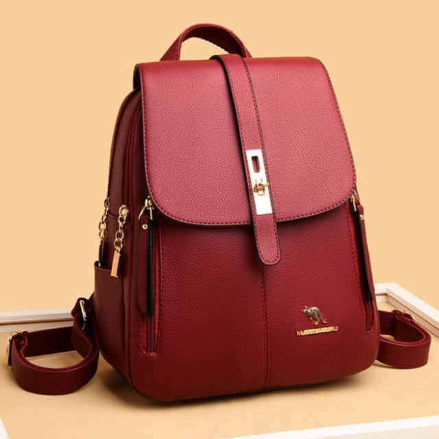 Amblot Red convertible leather backpack for women