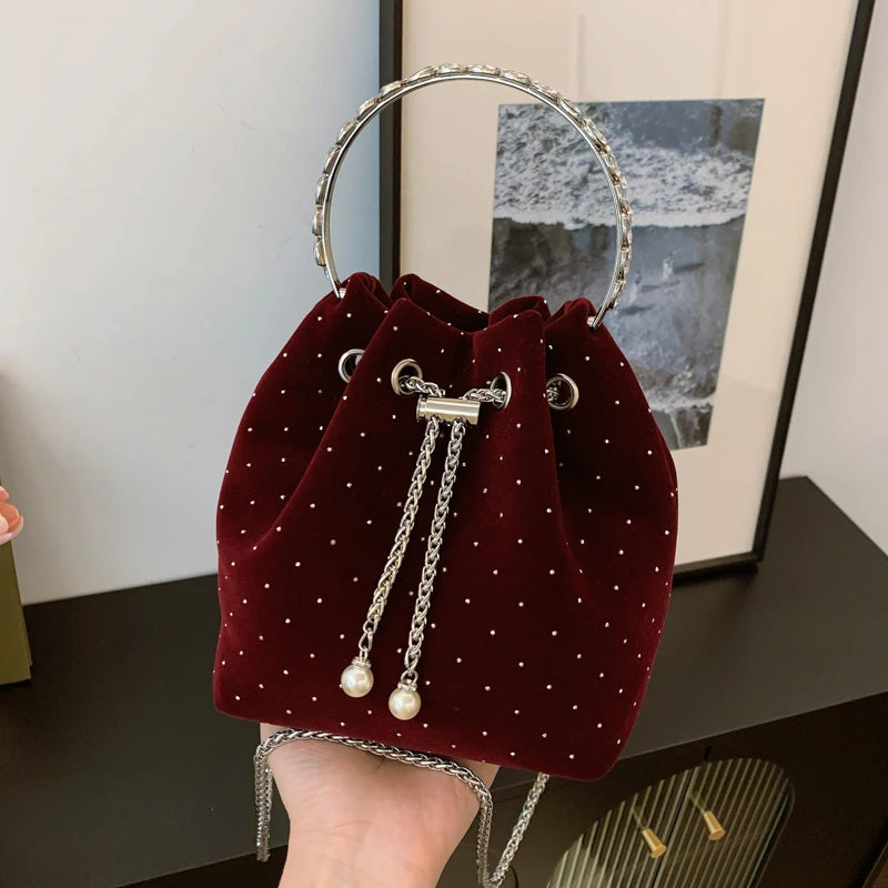 Amblot Red Corduroy handbag with chain strap