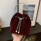 Amblot Red Corduroy handbag with chain strap