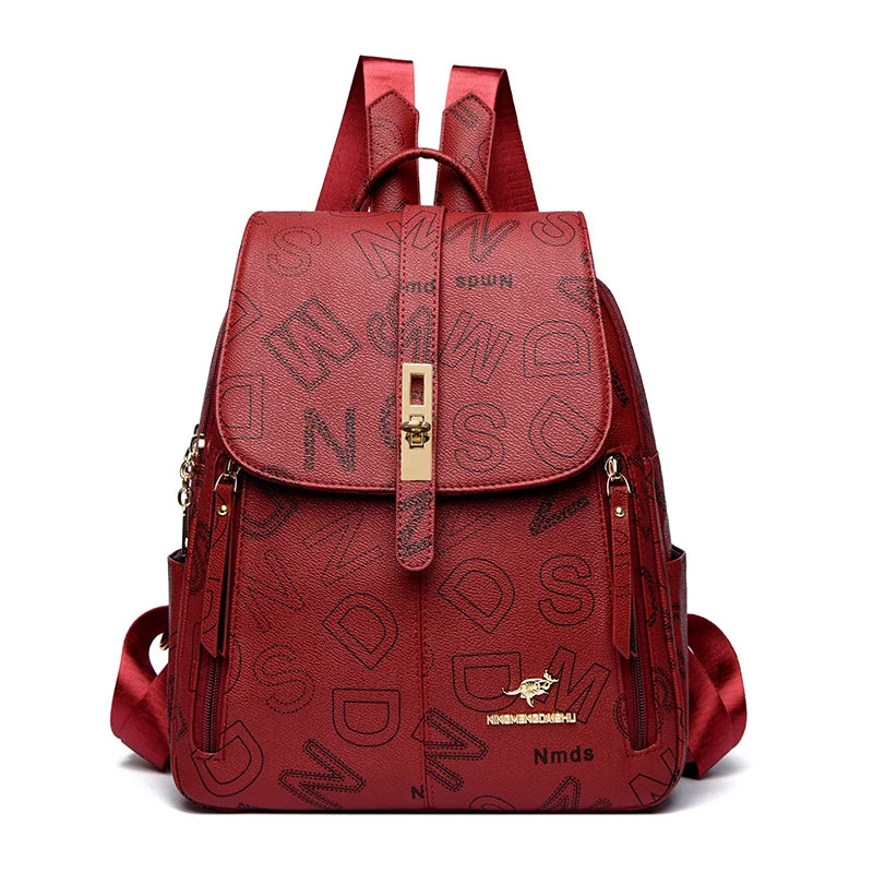 Amblot Red Designer-style leather backpack