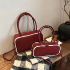 Amblot Red / Large Elegant suede handbag with vintage charm