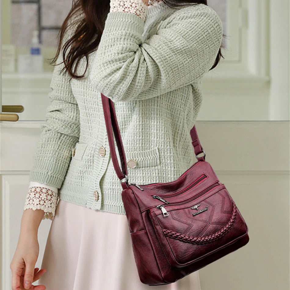 Amblot Red Leather shoulder bag with adjustable strap