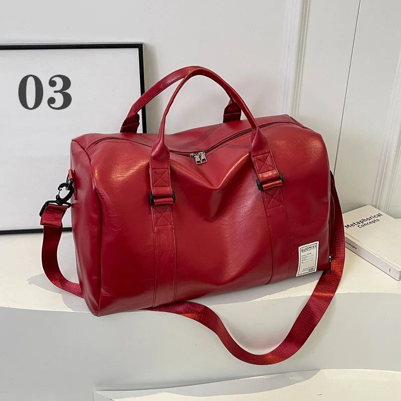 Amblot Red Retro-style leather weekender duffle bag
