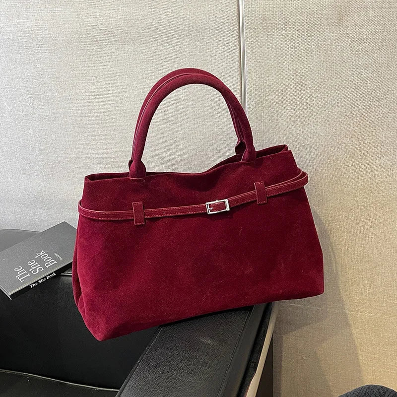 Amblot Red Vintage suede shopper tote bag