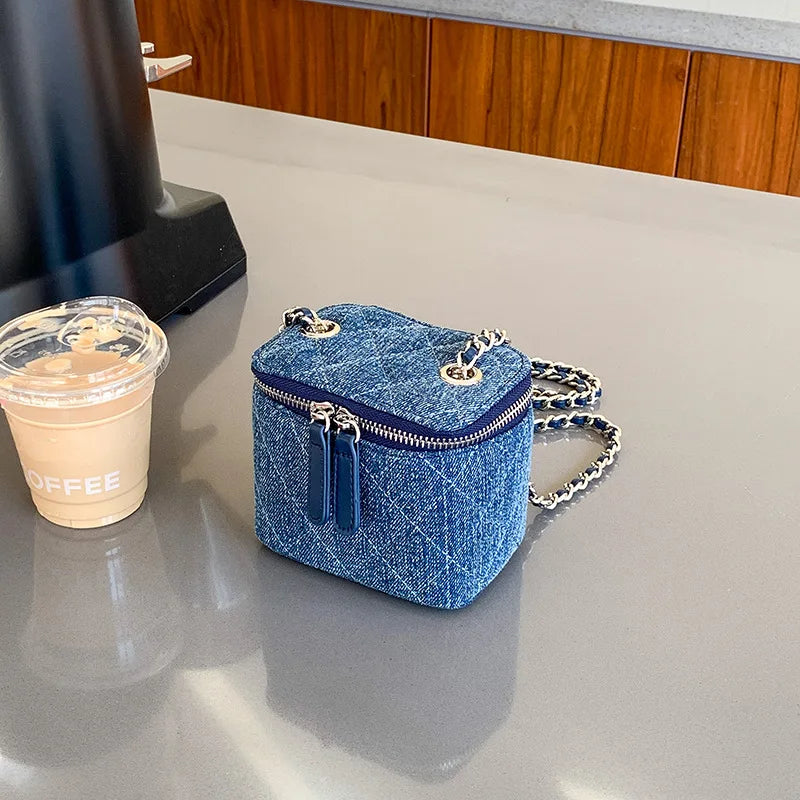 Amblot Retro chain strap denim shoulder handbag