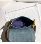 Amblot Retro denim clutch bag with gold buckle closure