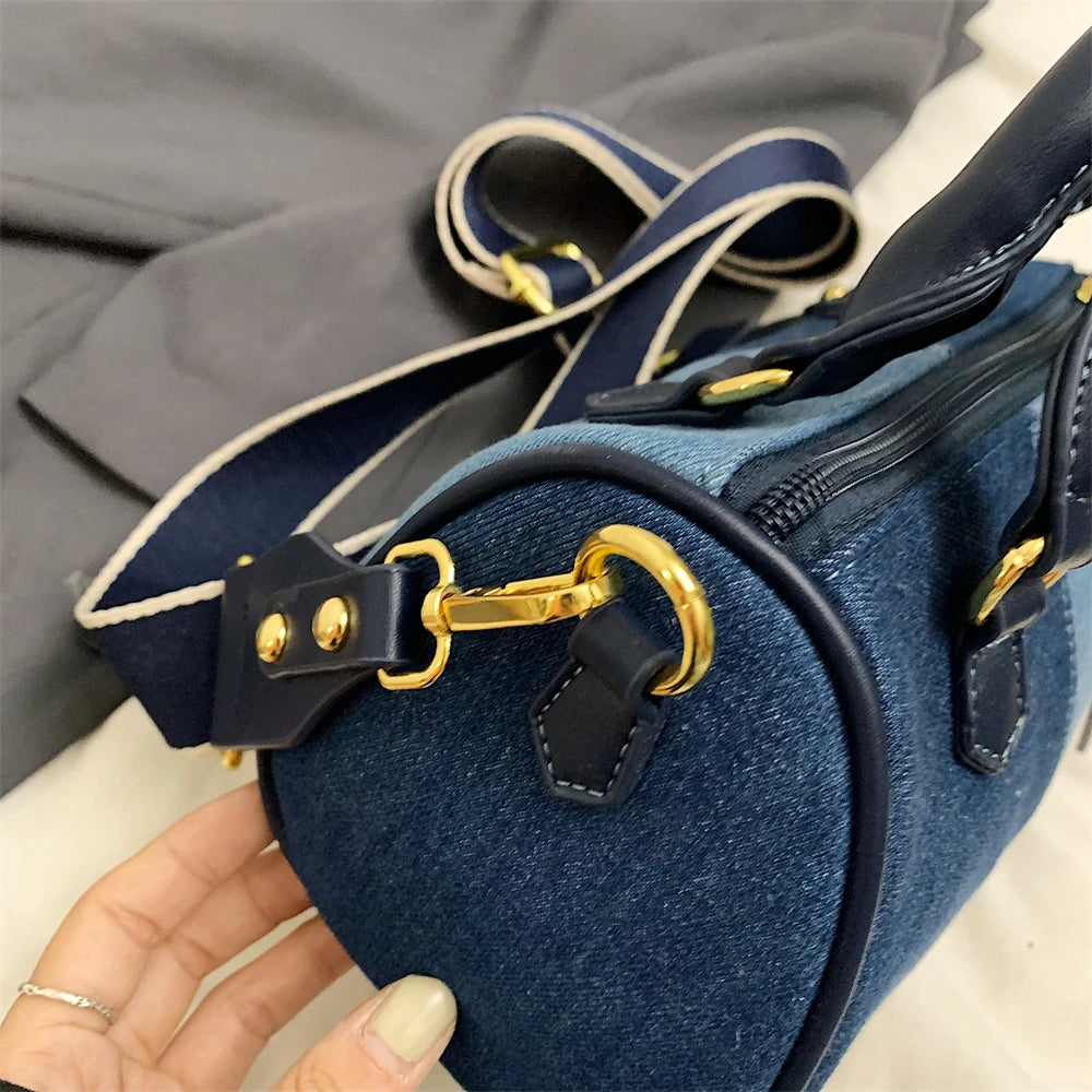 Amblot Retro large strap denim shoulder handbag