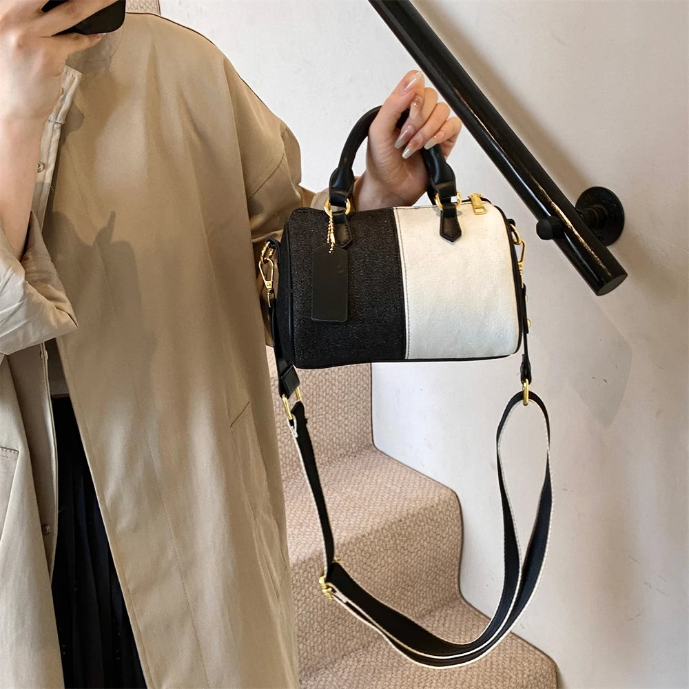 Amblot Retro large strap denim shoulder handbag