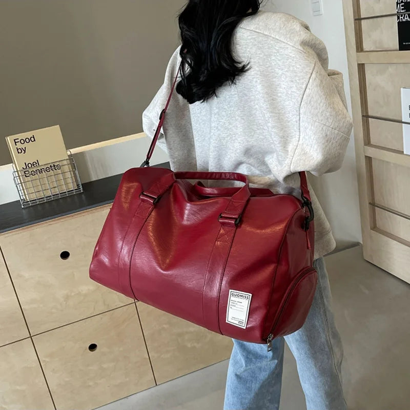 Amblot Retro-style leather weekender duffle bag