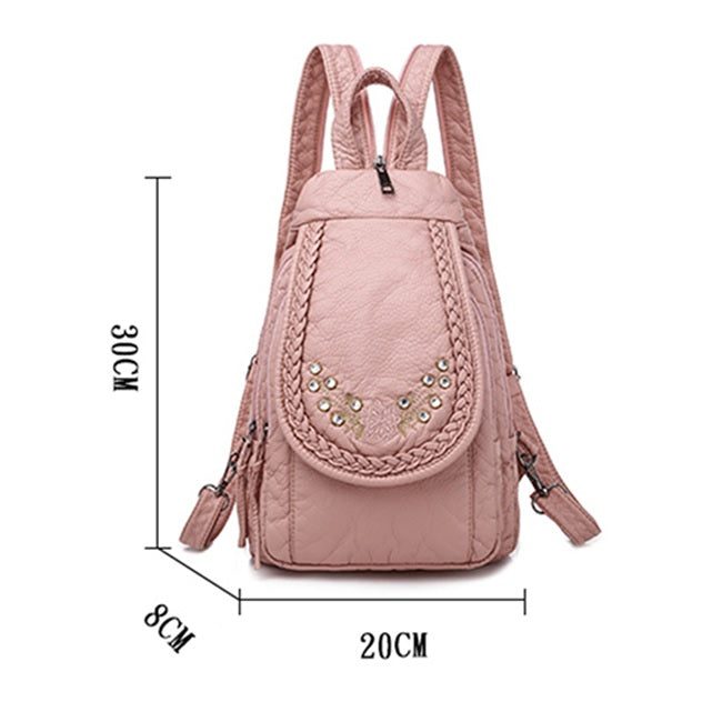 Small pink cat leather backpack for women
