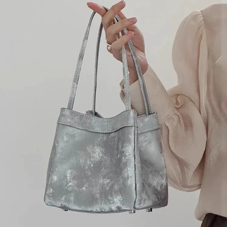 Amblot Silver Suede box slouch bag