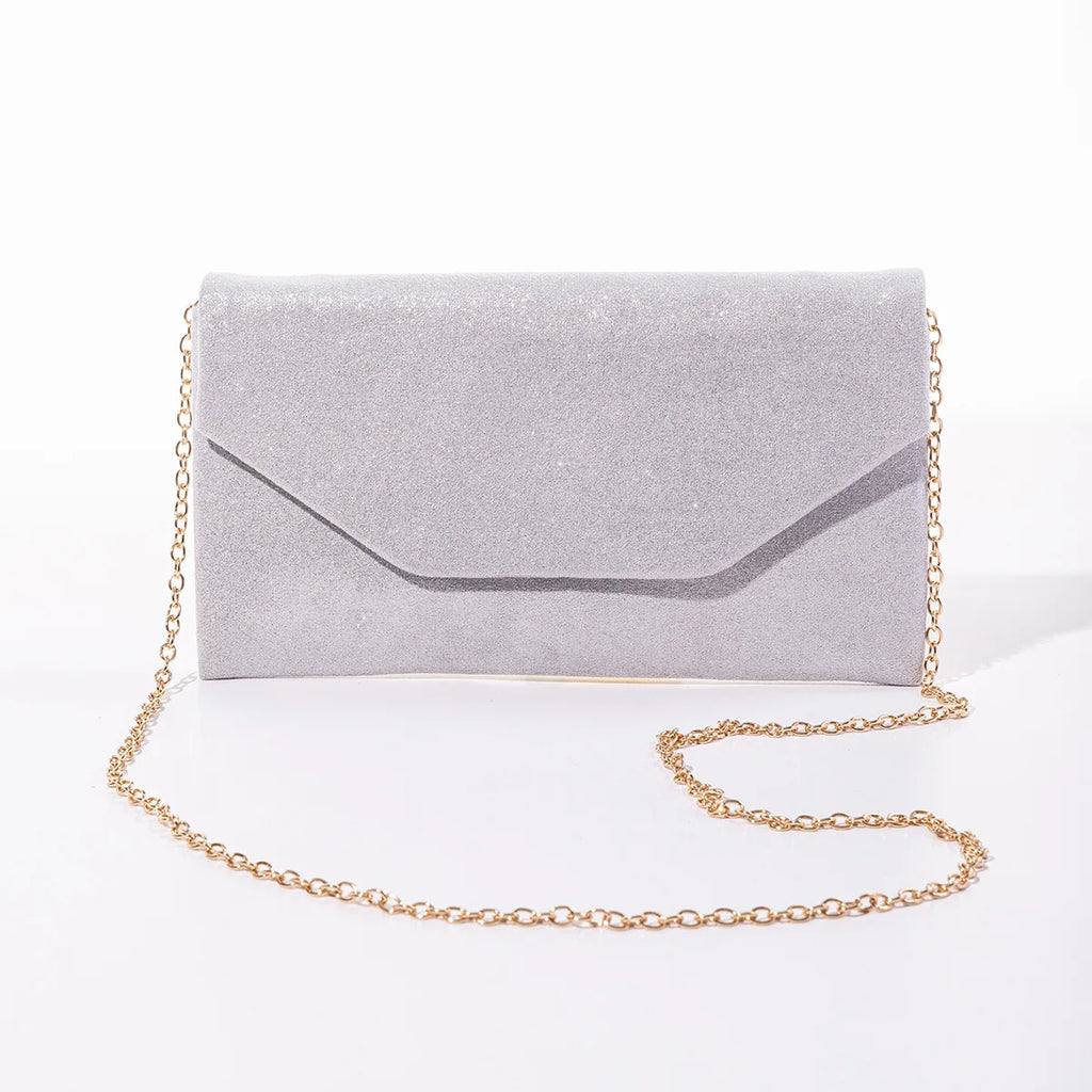 Amblot Silver Suede clutch purse with envelope flap