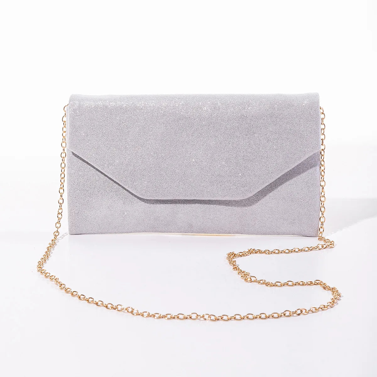 Amblot Silver Suede clutch purse with envelope flap