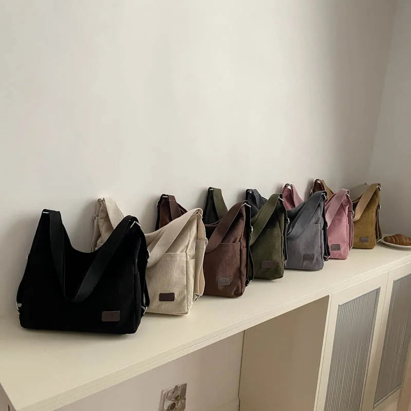 Amblot Simple corduroy tote bag with long straps