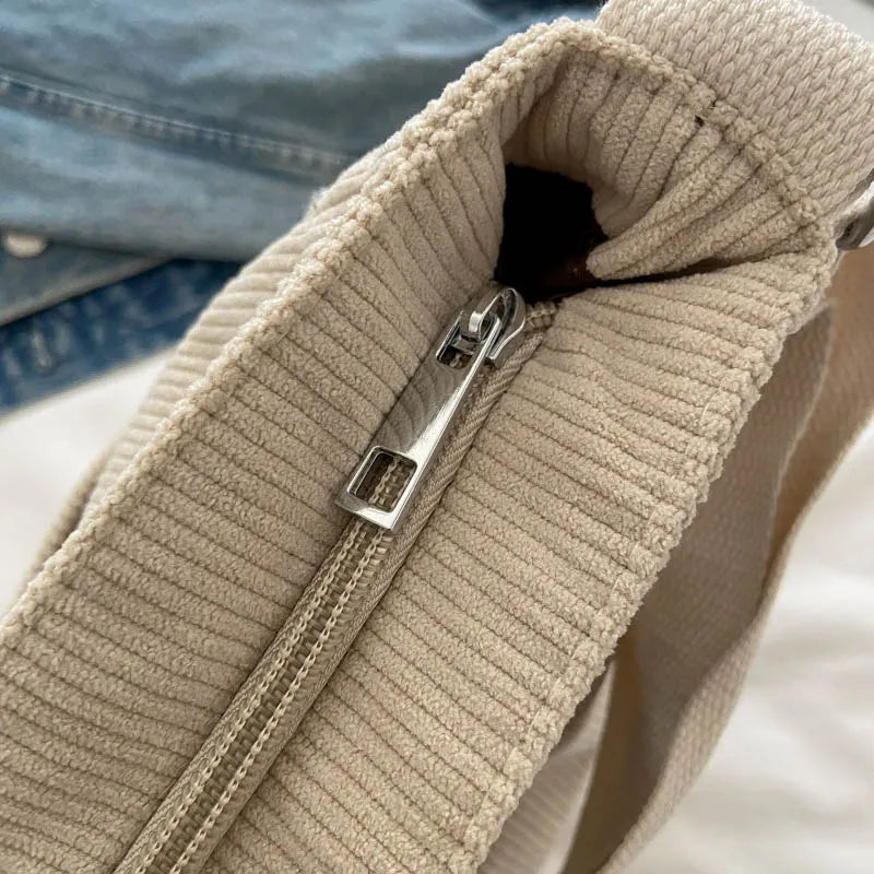 Amblot Simple corduroy tote bag with long straps