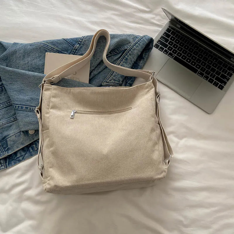 Amblot Simple corduroy tote bag with long straps