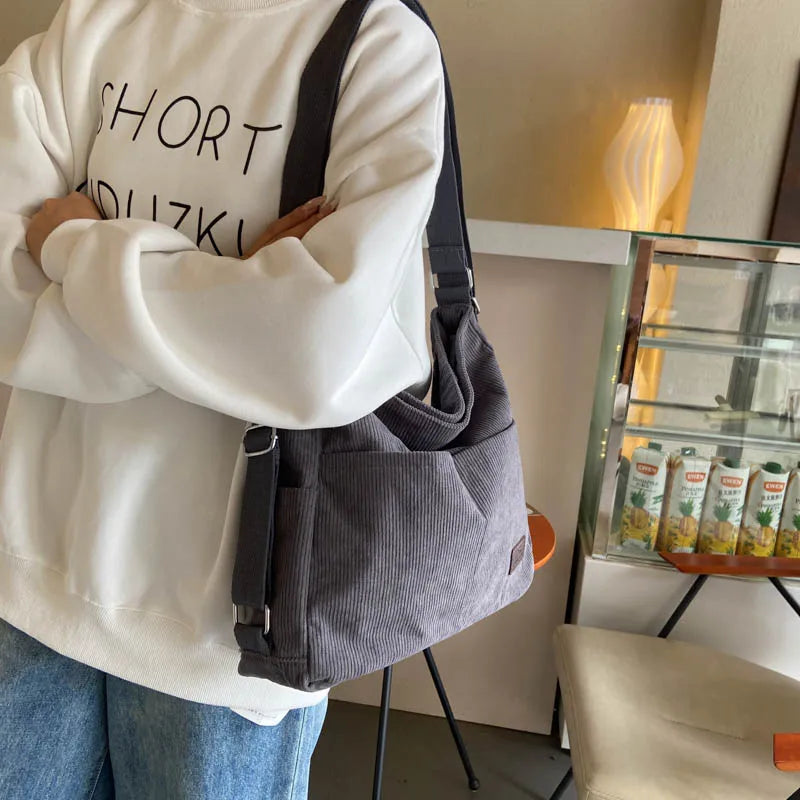 Amblot Simple corduroy tote bag with long straps