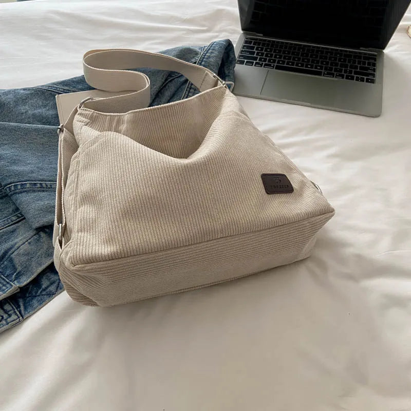 Amblot Simple corduroy tote bag with long straps