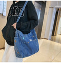 Amblot Sky Blue Vintage denim tote bag with zipper