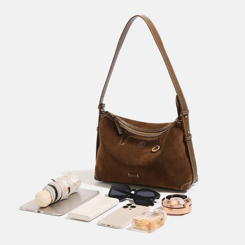 Amblot Sleek suede handbag for travel and errands