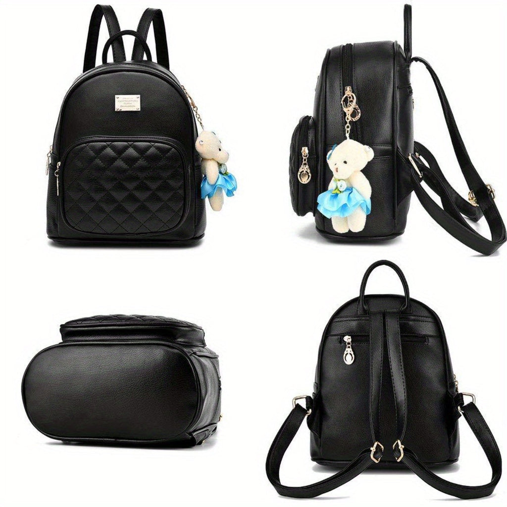 Amblot Small black leather backpack for women