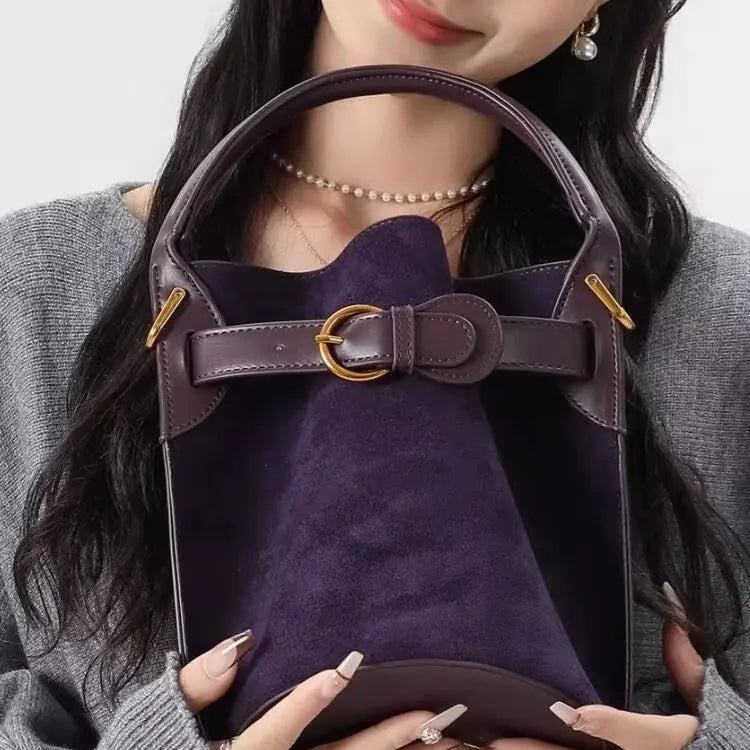 Amblot Small brown corduroy handbag with top handle