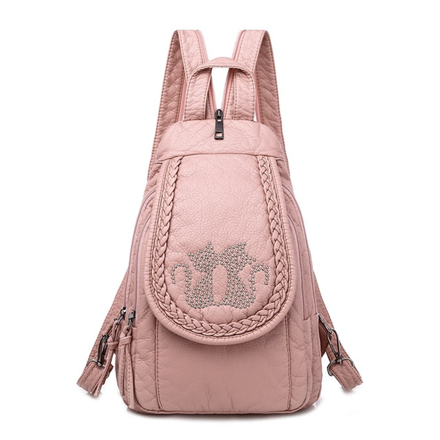 Sac à dos chat en cuir, cartable femme mignon rose