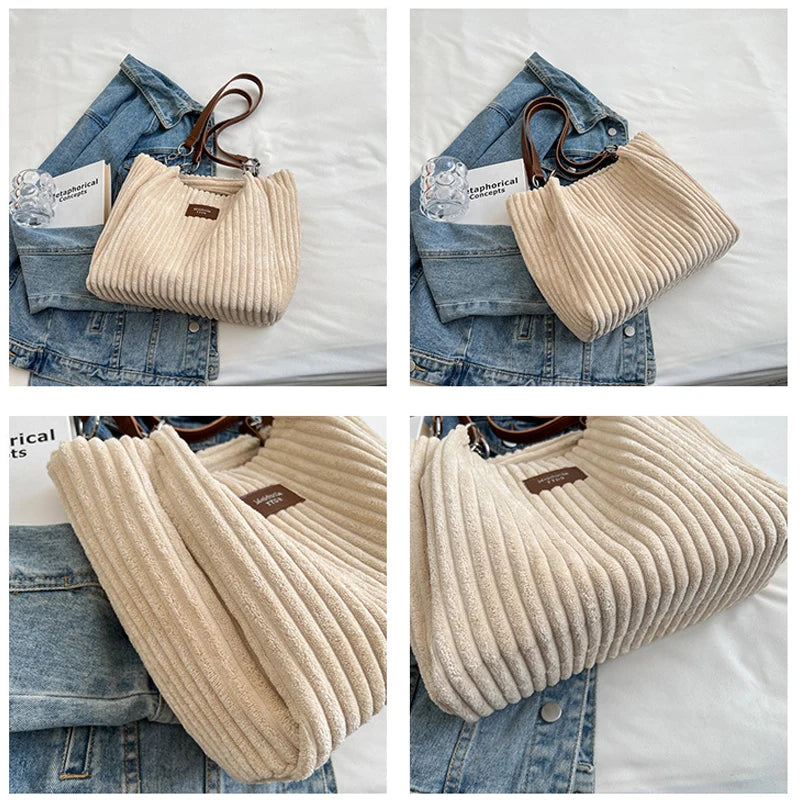 Amblot Soft corduroy tote bag with spacious interior