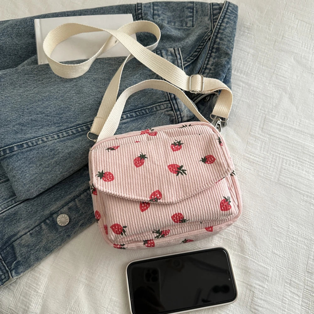 Amblot Stawberry corduroy handbag with top handle