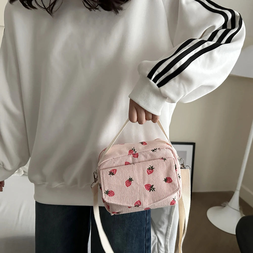 Amblot Stawberry corduroy handbag with top handle